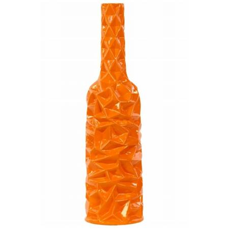 URBAN TRENDS COLLECTION Ceramic Round Bottle Vase With Wrinkled Sides- Large - Orange 24438